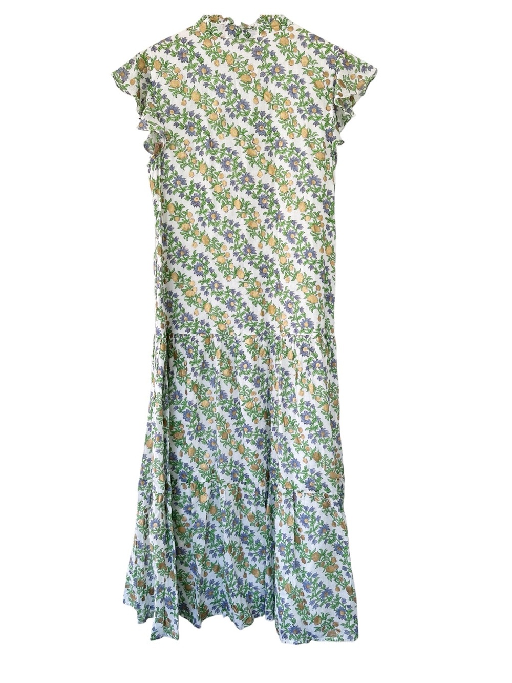 Oliphant • Hand Block Lupina Peri Maxi Dress Ruffle Collar Button Front Cotton - Picture 8 of 12